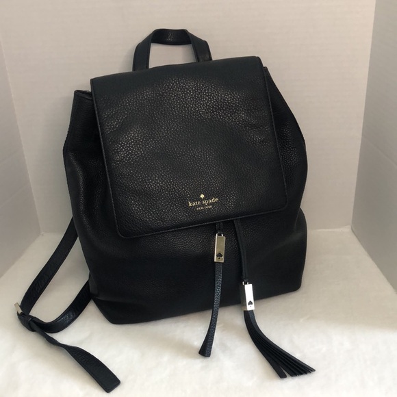 KATE SPADE New York Black Leather Backpack Purse Gold Hardware Logo Classic - Picture 3 of 16
